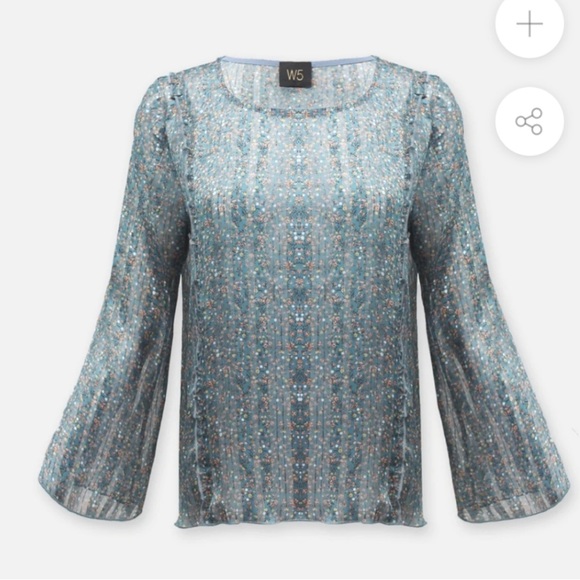 W5 Concepts Anthropologie Womens Top Size L   Blue Stripe 3/4 Ruffled Sleeve - Picture 1 of 11